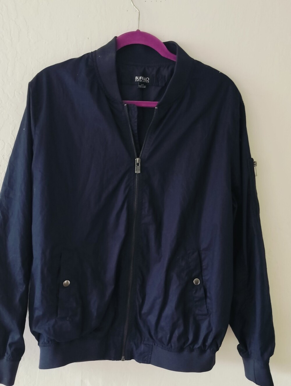 Buffalo David Bitton Men’s Navy Blue Bomber Jacket Size Large (L) – 100% Cotton